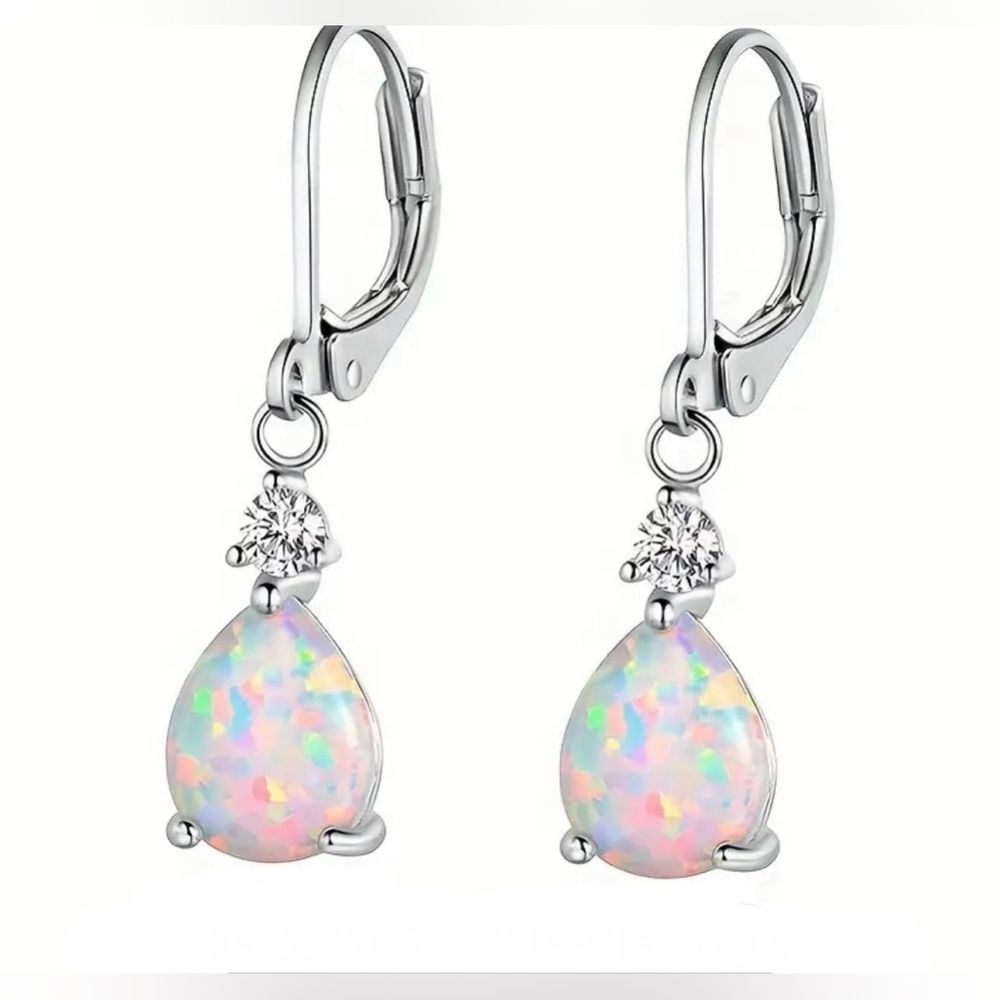 Teardrop Opal Dangle Earrings NWT - Picture 2 of 3